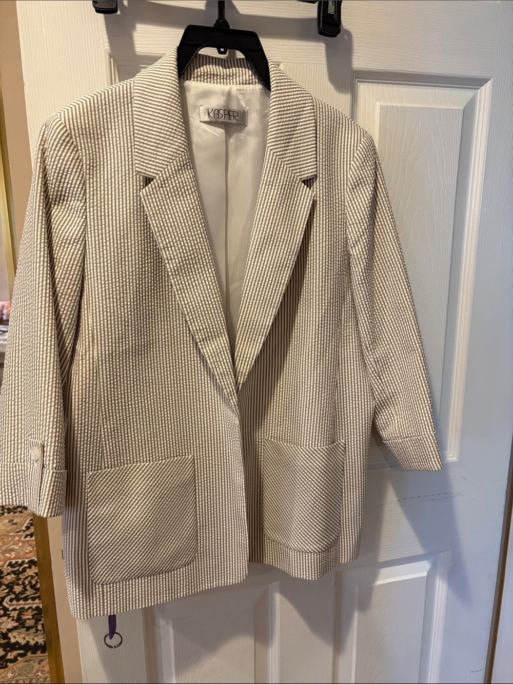 Kasper Cream and White Striped Blazer - Women's Lightweight Sport Coat